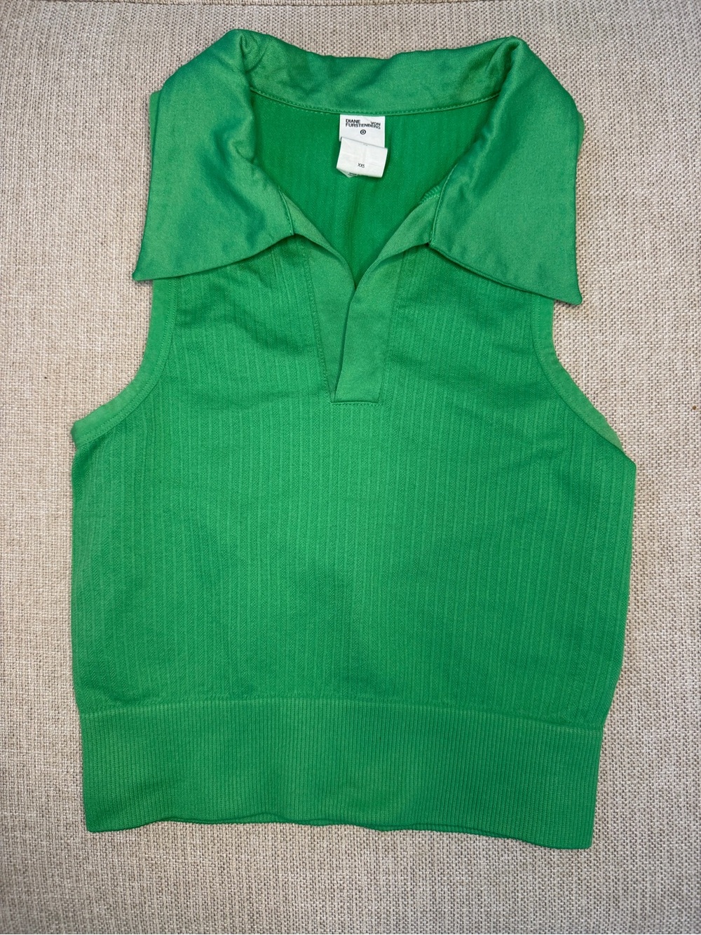 Diane Von Furstenberg Vibrant Green Knit Polo Top Sports Tank Women’s XXS